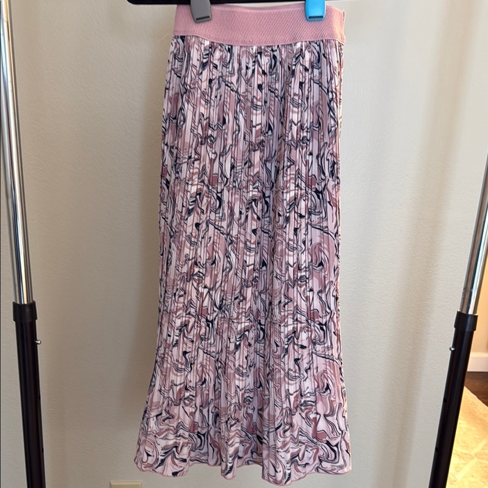 Purple and Pink Pleated A-Line Midi Skirt